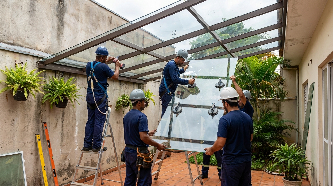 Instalação de cobertura de vidro em Mogi Guaçu-SP